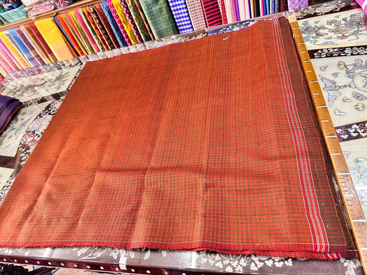 Mudmee silk skirt, ancient loom, old work, home silk, size 85cmx2 yards, saku pattern, saku pattern, red-orange background, code R1J-ST0718662