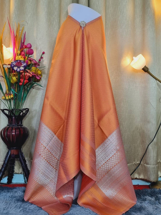 Surin silk skirt, 38 tako, size 1x2 meters, pastel orange background, silver island + woman's face, code N11-JY0906661149