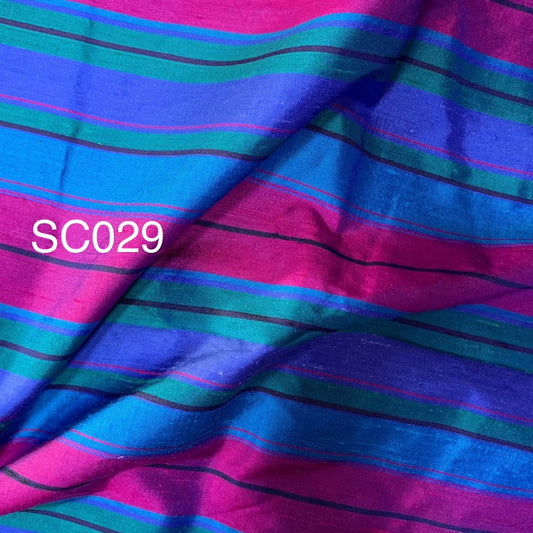 Striped silk, coarse texture, sold by the yard, purple-blue tones, code A8-AA-SC029.