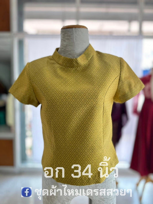 Women's silk shirt, short sleeves, raised fabric, chest 34 inches, yellow background, code WD-38-0509670934