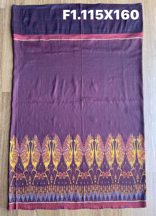 Sin, Battambang, Mai Baan Sao Mue Naturally dyed, size 115x160cm, peacock foot. Purple mangosteen peel floor, code N9-SIL-F1