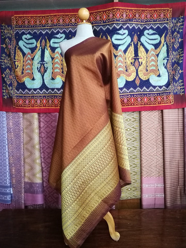 Surin silk skirt, real silk, size 1x2 meters, Koh Choeng Din Thong, brown background, code N11-NY06216611