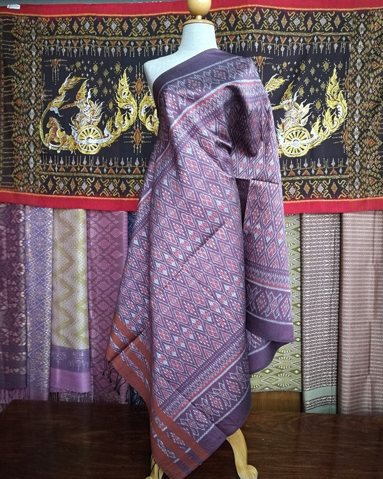 Mudmee silk skirt, real silk, natural color, 6 tako, size 1x2 meters, purple background, code L1-NY-102766111710