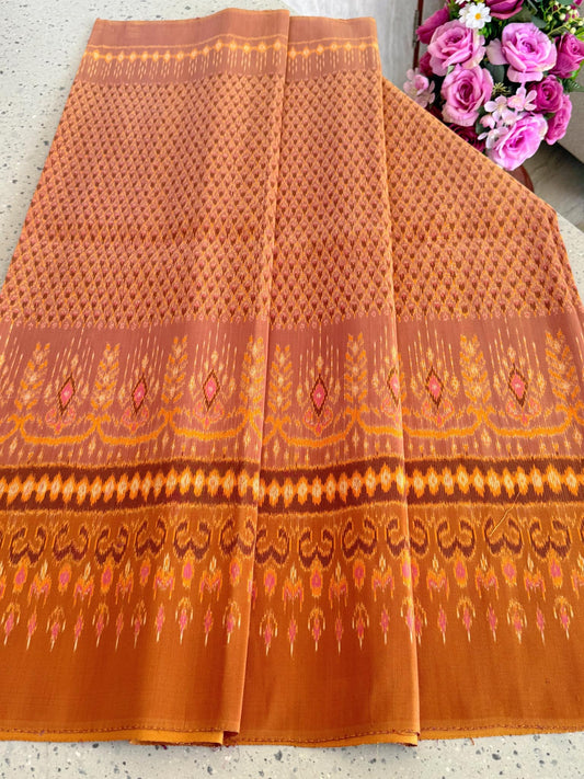 Sin Mudmee silk Woven with squirrel tail pattern, 3 tako, size 1x2 meters, golden orange tone, code R2Q-SN-10236737