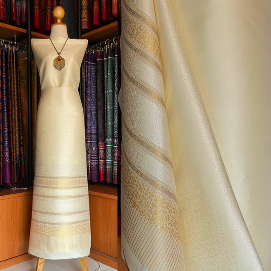 (Dress cloth) Surin silk (solid color 2 meters + pattern 2.4 meters) light yellow, code N90-MD-0909673