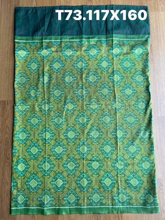 Battambang sarong, natural color, 3-takor cham cloth, size 117x160cm, green background, code N9-SIL-T73