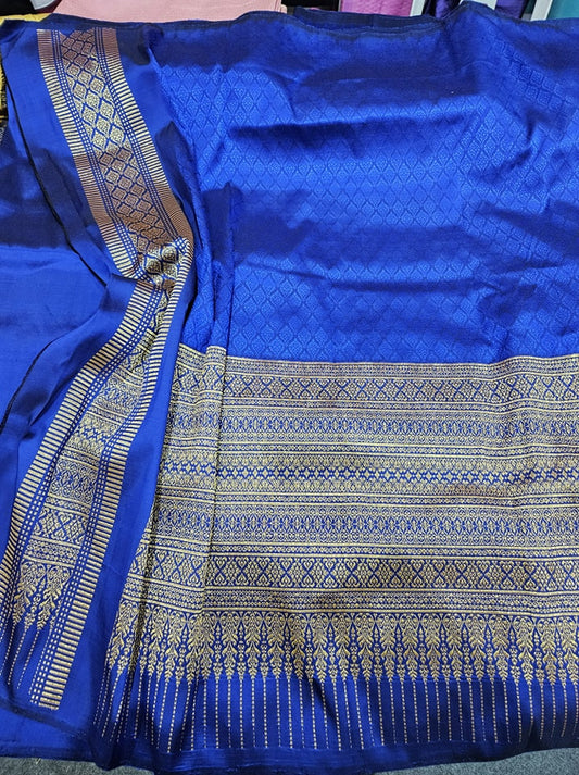 (Dress fabric) Yok Surin silk, Koh Choeng Din, size 1x4 meters (pattern 2 meters + solid color 2 meters), blue, code N10-TT-1220661913