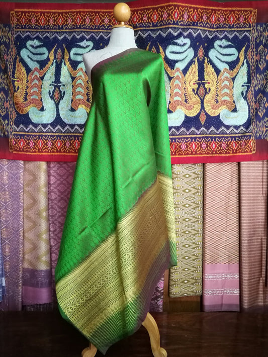 Surin silk skirt, real silk, size 1x2 meters, Koh Choeng Din Thong, green background, code N11-NY0504661