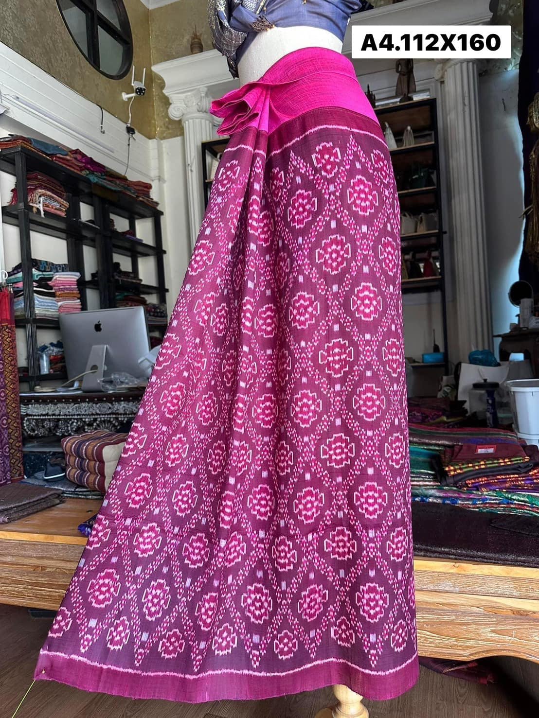 Battambang skirt, Baan Sao Mai silk, natural color, size 112x160cm, purple-pink, code N9-SIL-A4