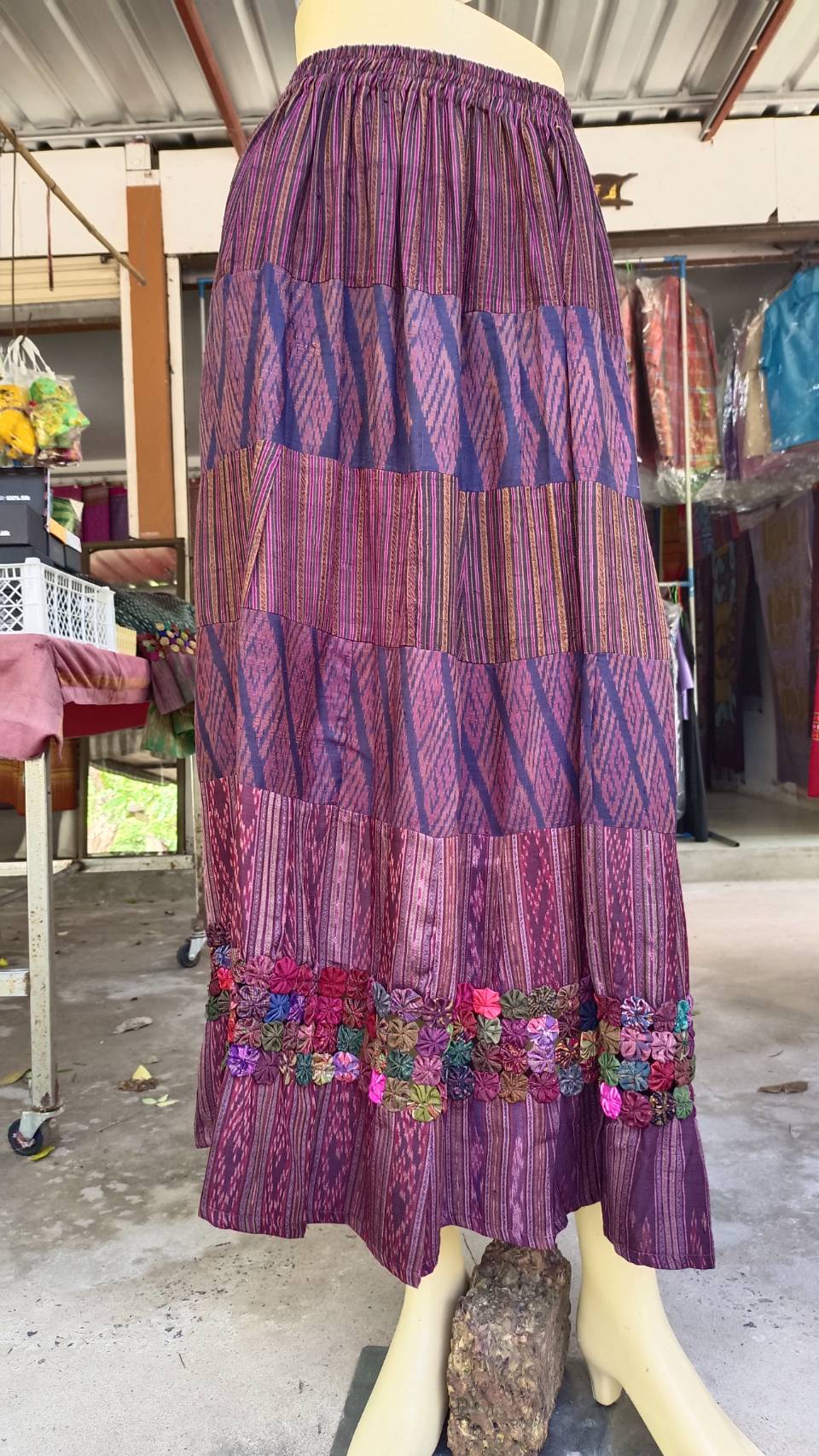 old silk skirt Sewing from pure hand-woven silk, purple-pink color, code WM-ND111766111.