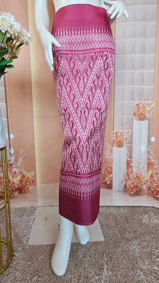 Mudmee silk sarong, 2 takor, size 1x2 yards, local pattern, pink, code R1Q-SN-030667146