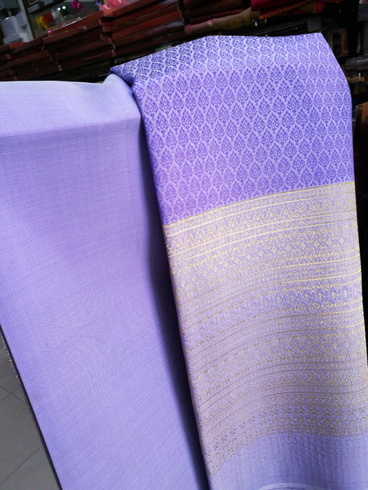 (Dress fabric) Yok Surin silk, Koh Choeng Din, size 1x4 meters (pattern 2 meters + solid color 2 meters), eggplant purple, code N10-NY-1222662