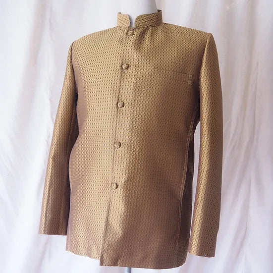 Suit shirt with royal collar, long sleeves, pure silk, golden brown, code DM-CT-0308672