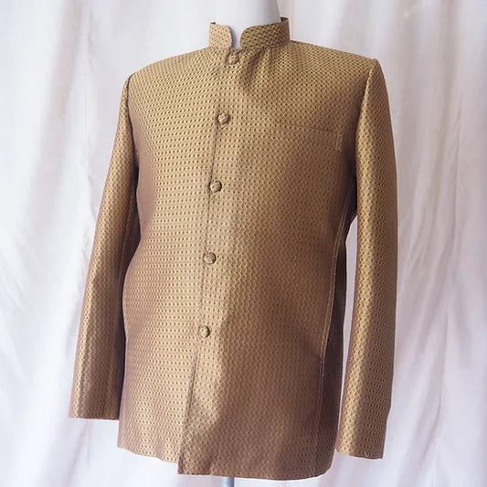 Suit shirt with royal collar, long sleeves, pure silk, golden brown, code DM-CT-0308672