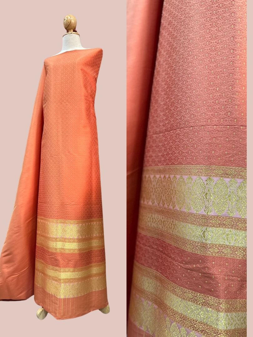 (Dress cloth) Lamphun silk (solid color 2 meters + pattern 2.4 meters) orange, code N90-AA-01206718126