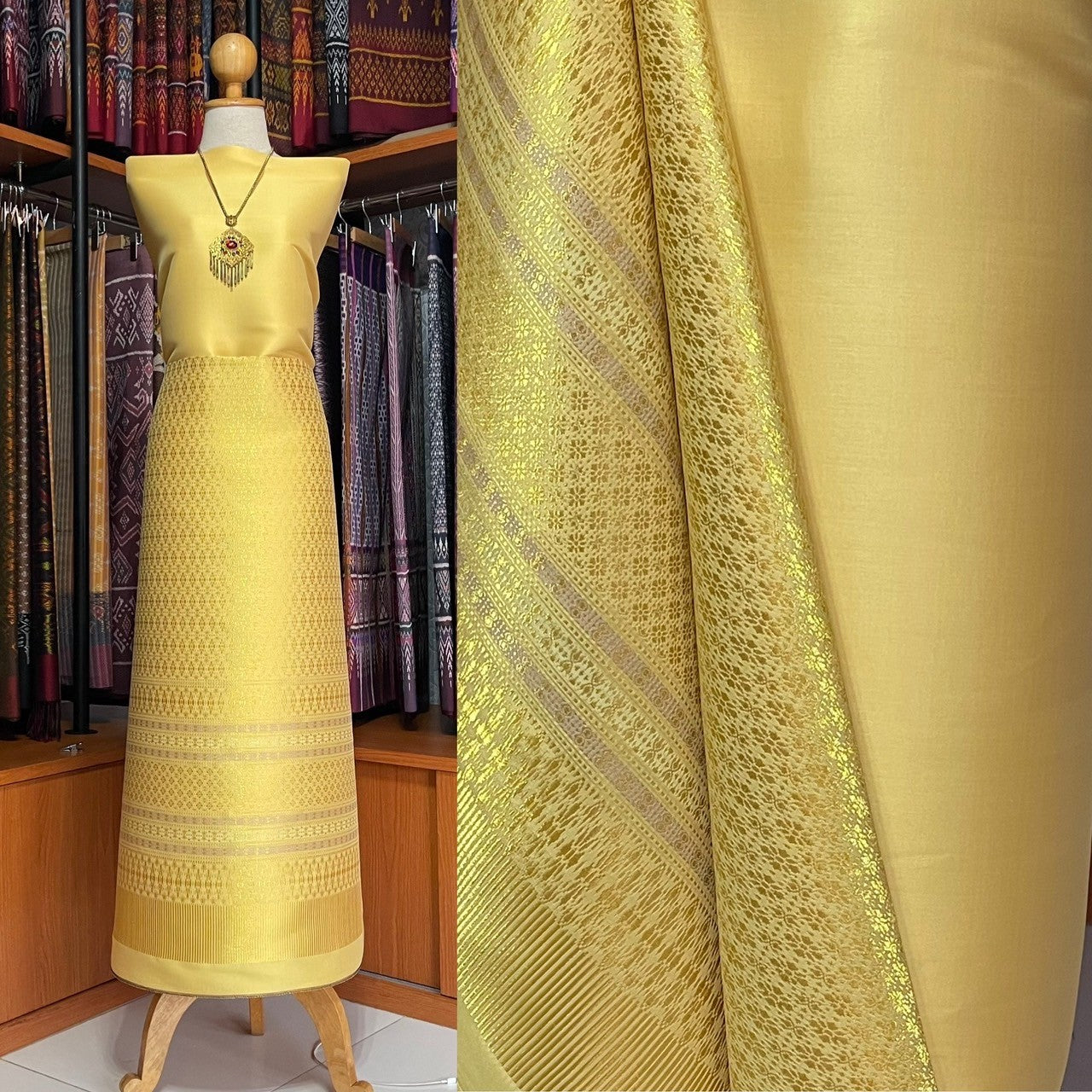 (Dress cloth) Surin silk (solid color 2 meters + pattern 2.4 meters) golden yellow, code N90-MD-062367226