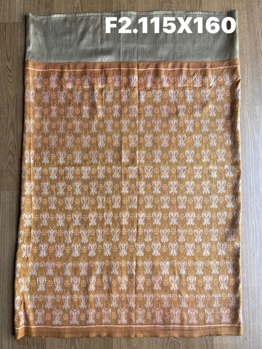 Battambang sarong, natural color, 3-takor cham cloth, size 115x160cm, golden yellow background, code N9-SIL-F2