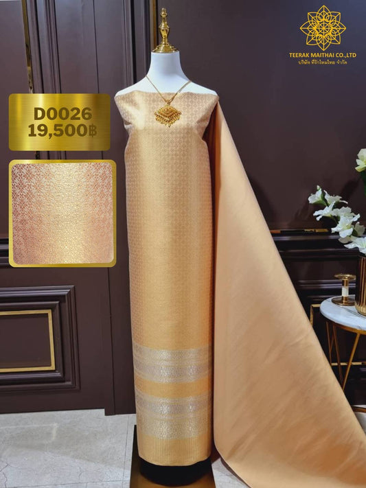 (Dress cloth) pure silk from Lamphun Gold tinsel (ground color 2 meters + pattern 2.4 meters), golden yellow, code N90-29-D0026