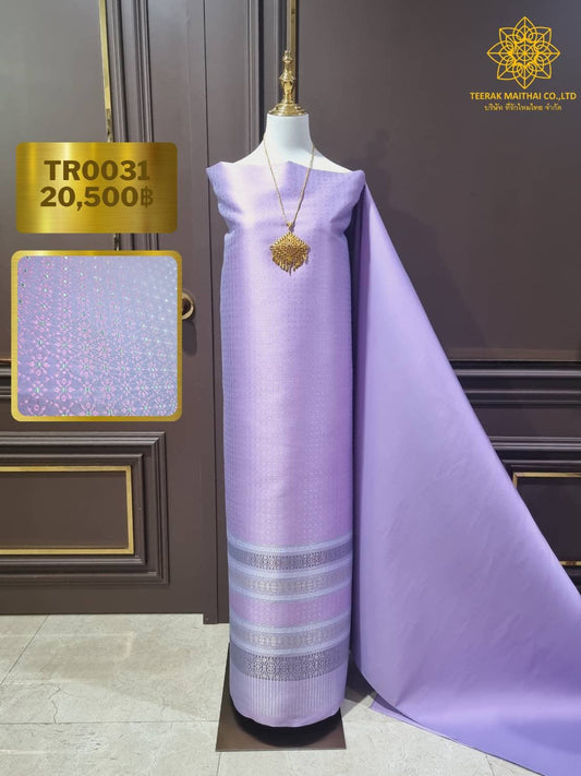 (Dress cloth) Lamphun silk Koh Choeng Silver Tin (solid color 2 meters + pattern 2.4 meters) Queen purple, code N90-29-TR0031