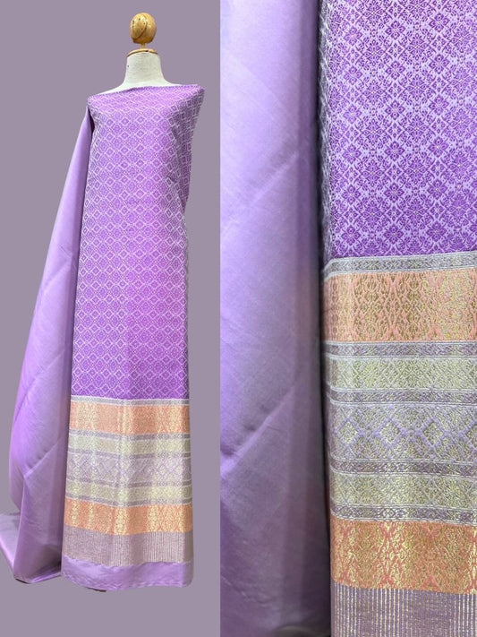 (Dress cloth) Lamphun silk (solid color 2 meters + pattern 2.4 meters) purple, code N90-AA-01206718125