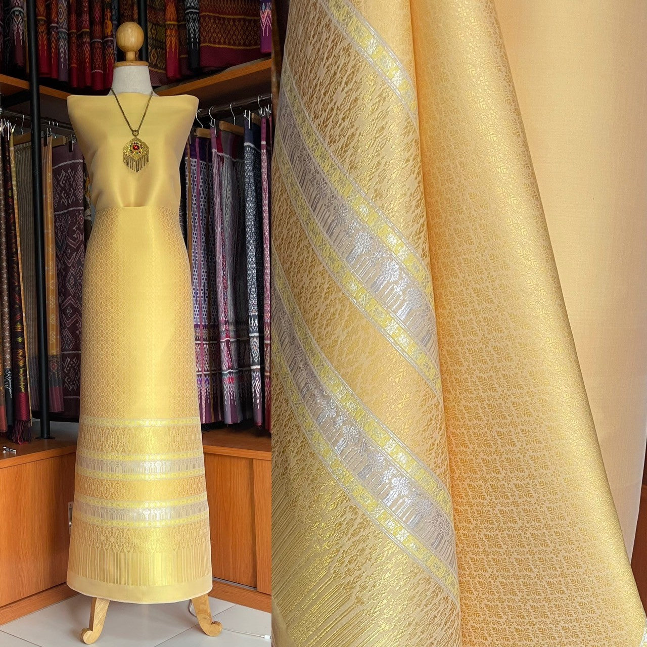 (Dress cloth) Surin silk (solid color 2 meters + pattern 2.4 meters) yellow, code N90-MD-062367223