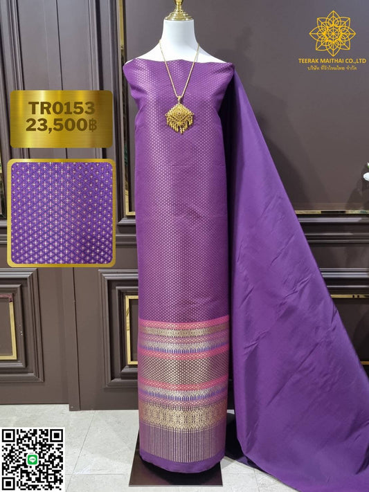 (Dress cloth) Purple Lamphun silk with gold thread (solid color 2 meters + pattern 2.4 meters), purple, code N90-29-TR0153