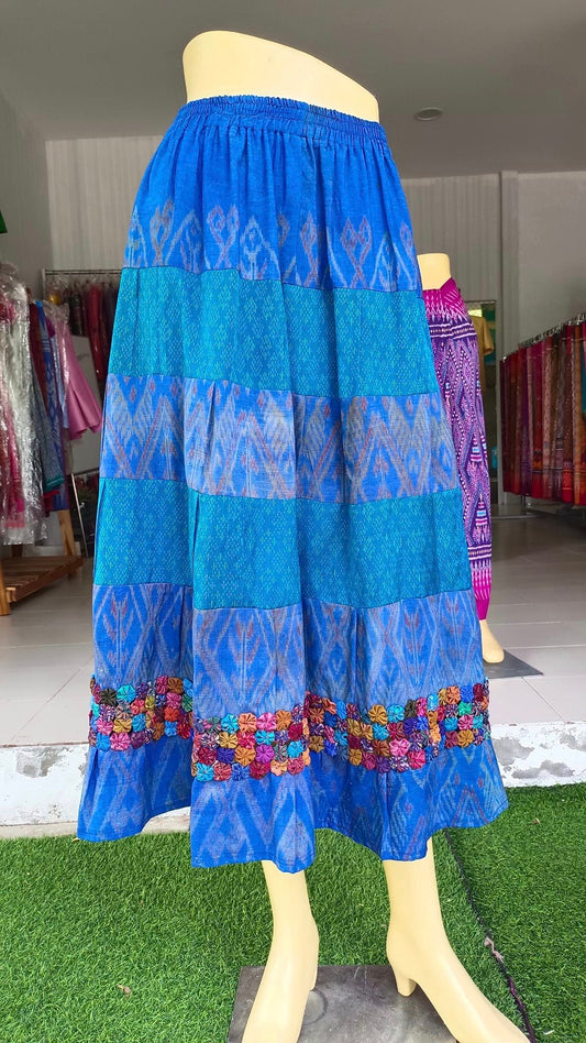 old silk skirt Sewing from real silk, hand-woven, blue flowers, code WM-ND-05246708285.