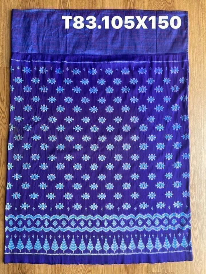 Battambang sarong, natural color, 3-tap cham cloth, size 105x150cm, blue background, code N9-SIL-T83