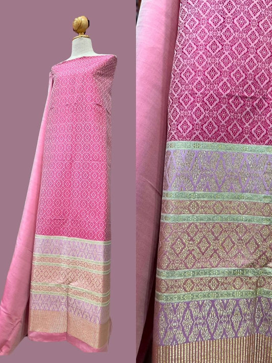 (Dress fabric) Lamphun silk (solid color 2 meters + pattern 2.4 meters) pink, code N90-AA-01206718128