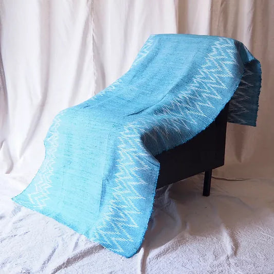 Large silk shawl, tie-dyed, with ruffle, size 100x200cm., blue, code ZYH-CT-102643