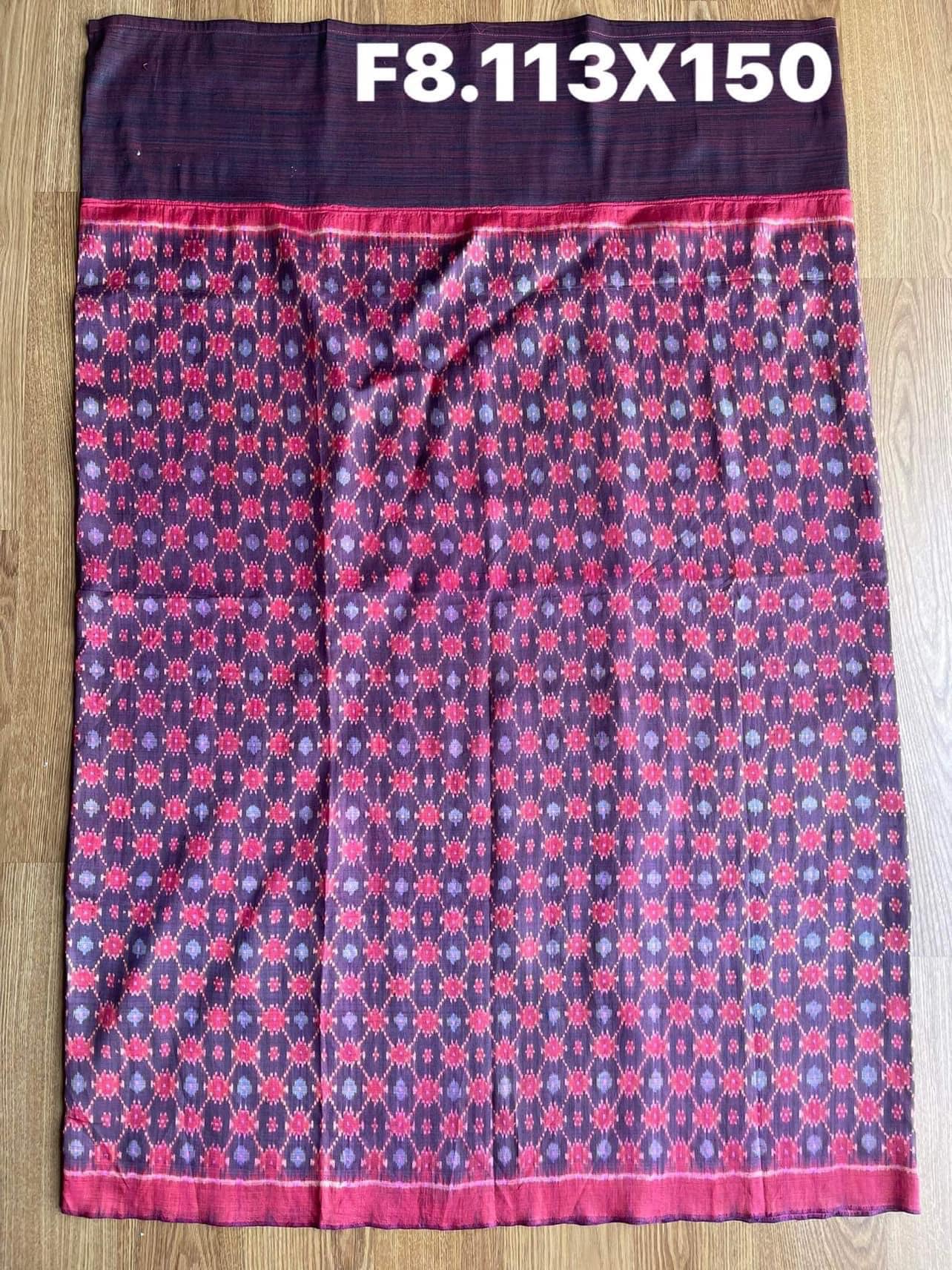 Battambang sarong, natural color, 3-takor cham cloth, size 113x150cm, purple-red background, code N9-SIL-F8