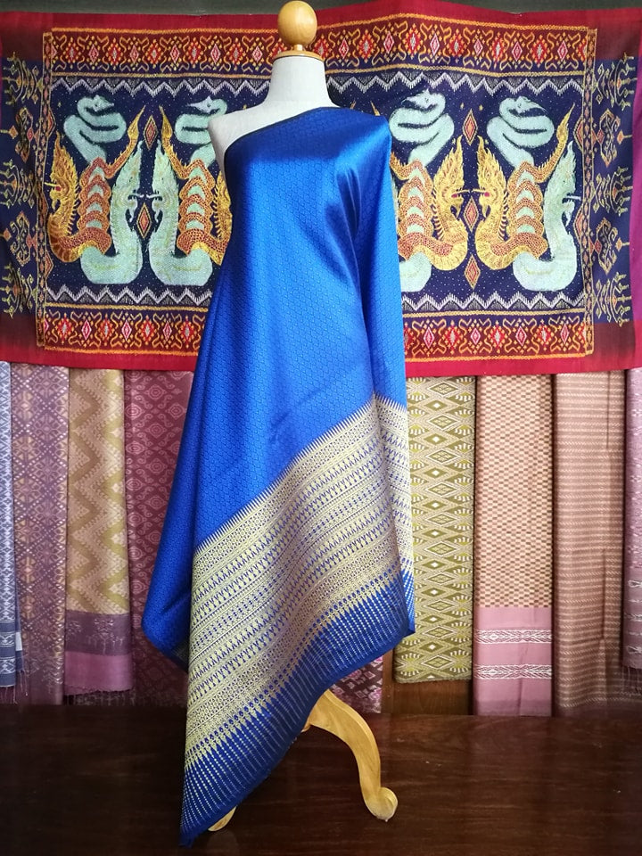 Surin silk skirt, real silk, size 1x2 meters, Koh Choeng Dinthong, blue background, code N11-NY06216612