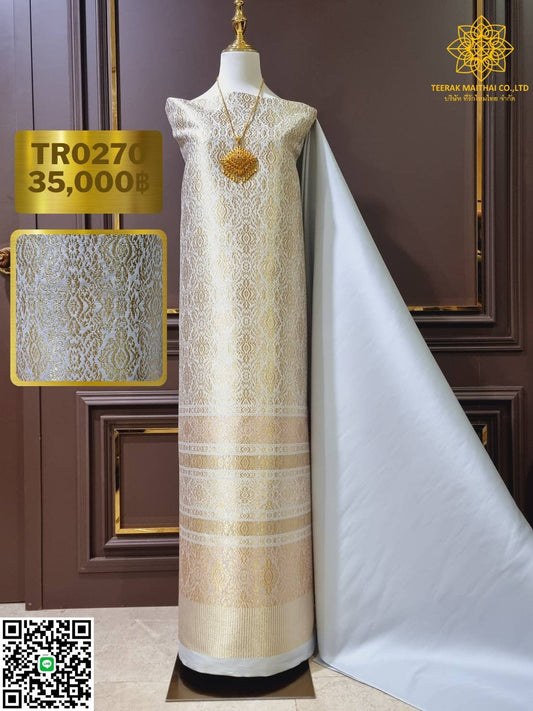 (Dress cloth) Lamphun silk, cigarette smoke gray, raised gold thread (plain color 2 meters + pattern 2.4 meters), gray color, code N90-29-TR0270