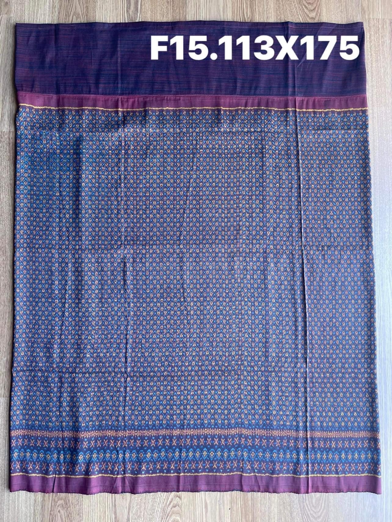 Battambang sarong, natural color, 3-takor cham cloth, size 113x175cm, blue background, code N9-SIL-F15