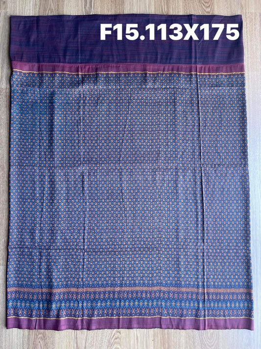 Battambang sarong, natural color, 3-takor cham cloth, size 113x175cm, blue background, code N9-SIL-F15