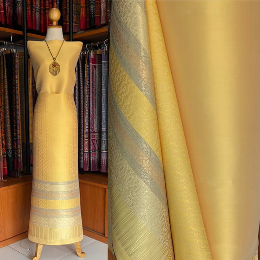 (Dress cloth) Surin silk (solid color 2 meters + pattern 2.4 meters) yellow, code N90-MD-0612674