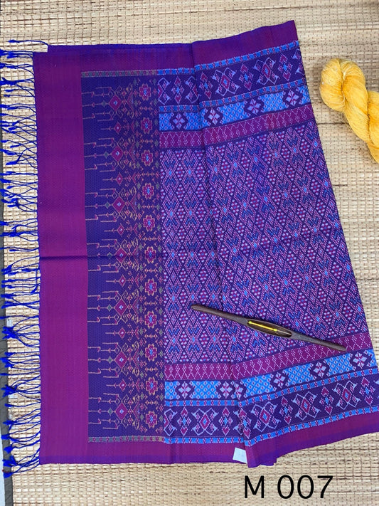 Mudmee silk sarong, real silk, 6 tako, has a front, ruffled hem, size 1x2 meters, purple-blue color, code L9A-AA-M007.