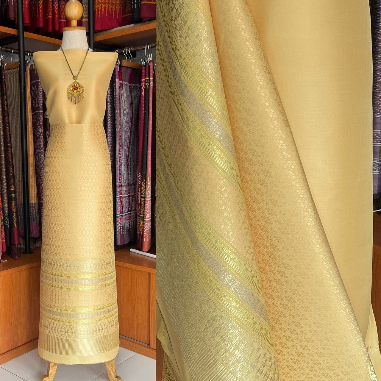 (Dress cloth) Surin silk (solid color 2 meters + pattern 2.4 meters) yellow, code N90-MD-0714671139