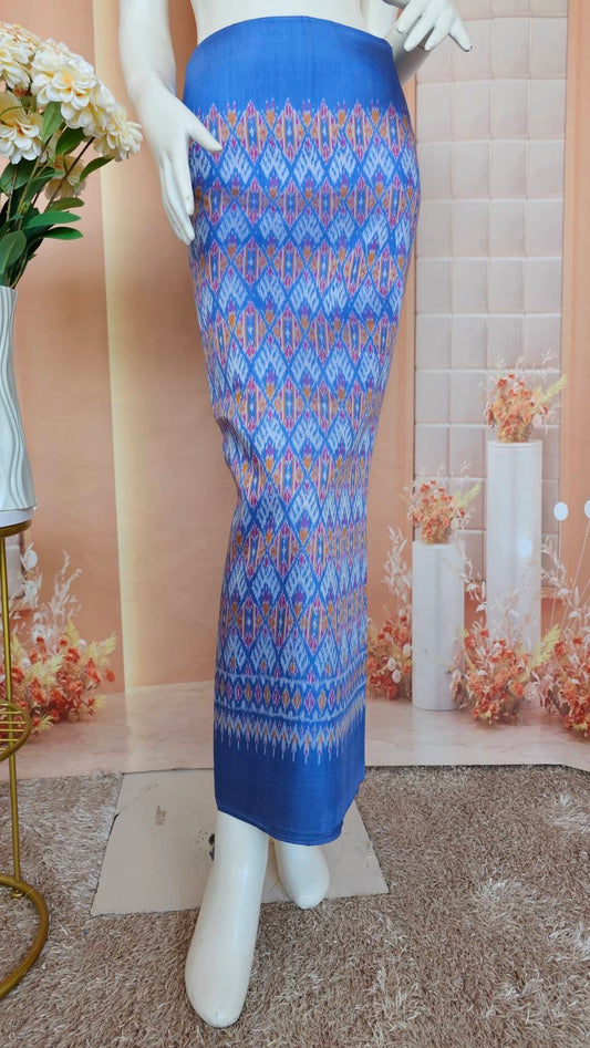 Mudmee silk sarong, 2 takor, size 1x2 yards, local pattern, blue, code R1Q-SN-03066711