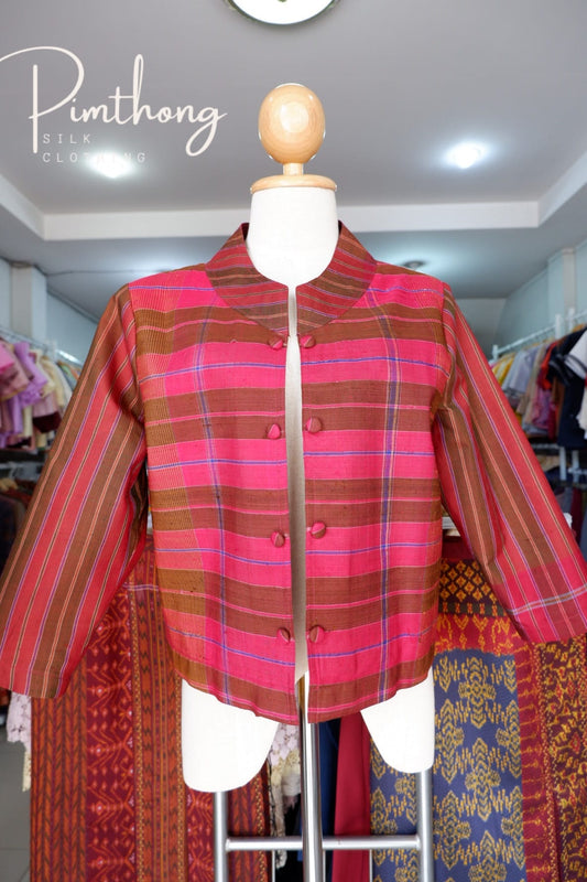 Women's shirt, quarter length sleeves, size 38-40-42, sarong pattern, red, code WD-PTS0711666