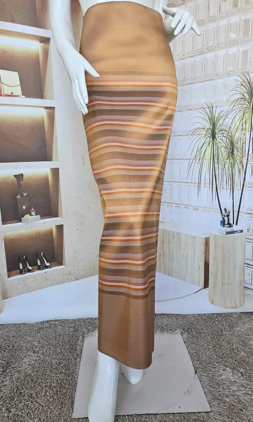 Genuine silk skirt, smooth texture, size 1x2 yards, San Kamphaeng pattern, Lanna pattern, orange-brown color, code B8-SN-121566110112