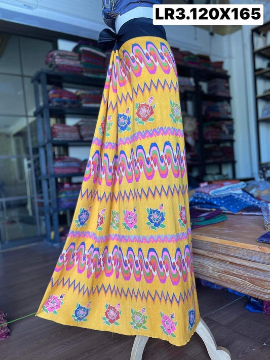 Genuine Luntaya silk skirt, woven on a shuttle, size 120x165cm, yellow background, code N9-SIL09156613273