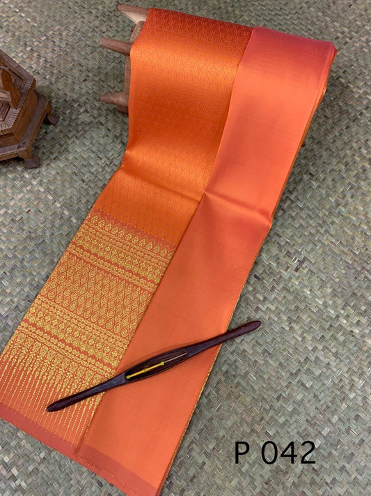 (Dress cloth) Surin Yok Dok silk Koh Choeng Din Thong, size 1x4 meters (pattern 2 meters + background color 2 meters), orange, code N10-AA-031867094039