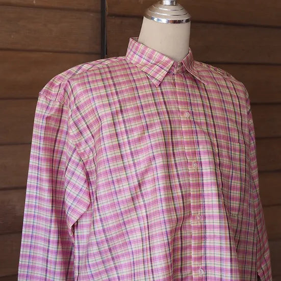 long sleeve shirt Plaid silk, cream-pink color, code DN-CT-SKU100859