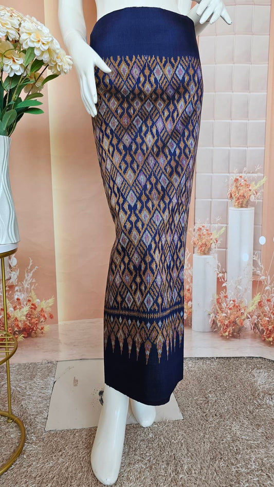 Mudmee silk sarong, 2 takor, size 1x2 yards, local pattern, blue, code R1Q-SN-03066714341