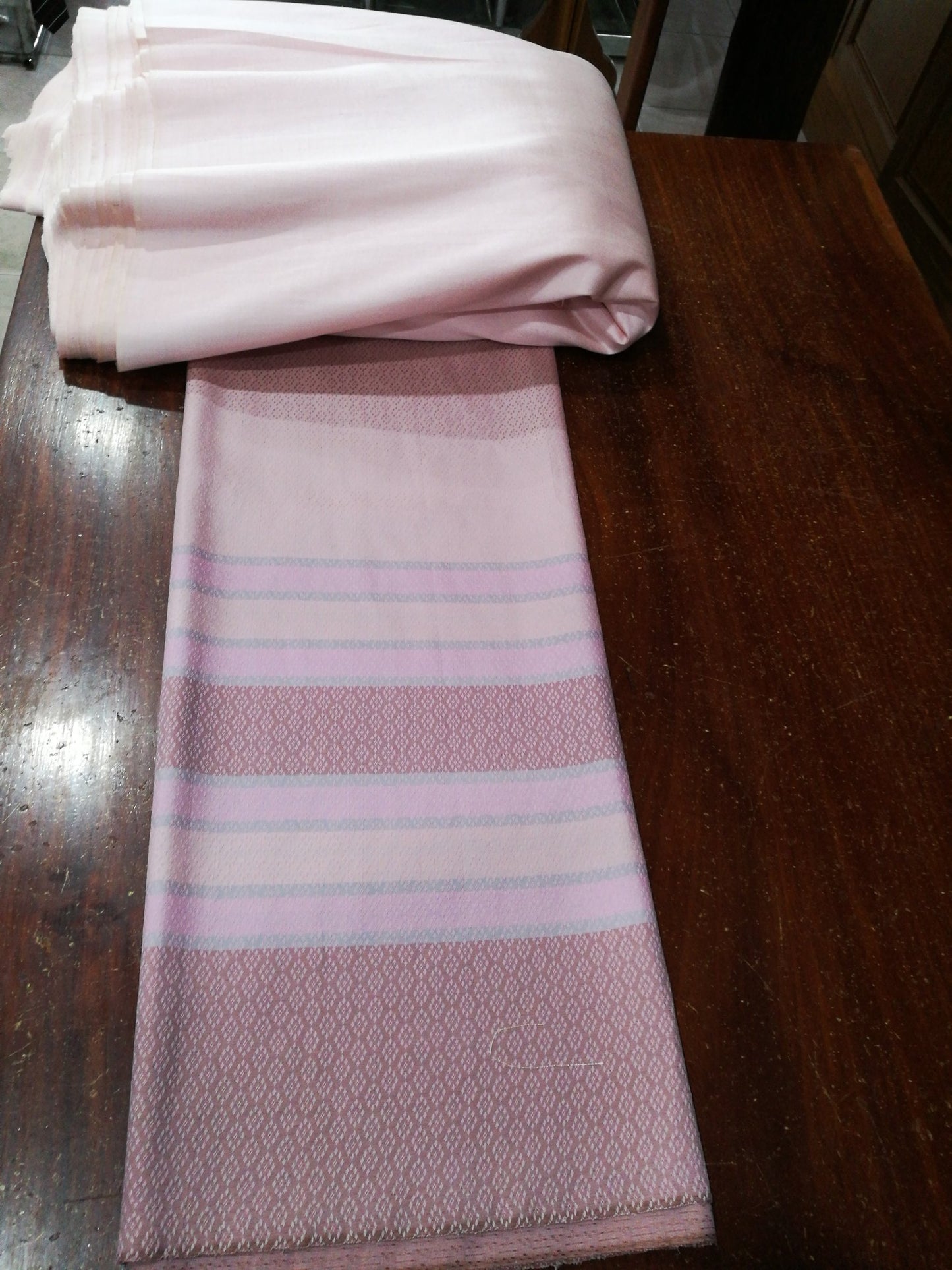 (Dress cloth) plain colored silk with stripes (ground cloth 2 meters + pattern 2 yards) pink shrimp paste, code B7C-NY0602664