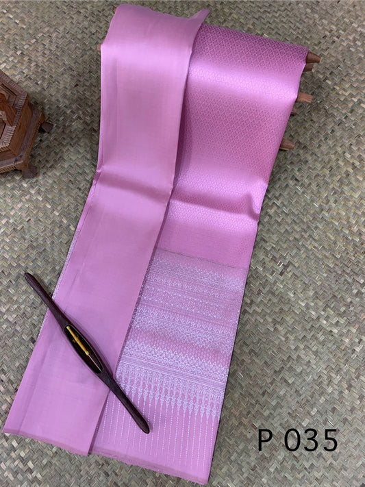 (Dress fabric) Surin Yok Dok silk, Koh Choeng Din, size 1x4 meters (pattern 2 meters + solid color 2 meters), purple-pink color, code N10-AA-031867094038