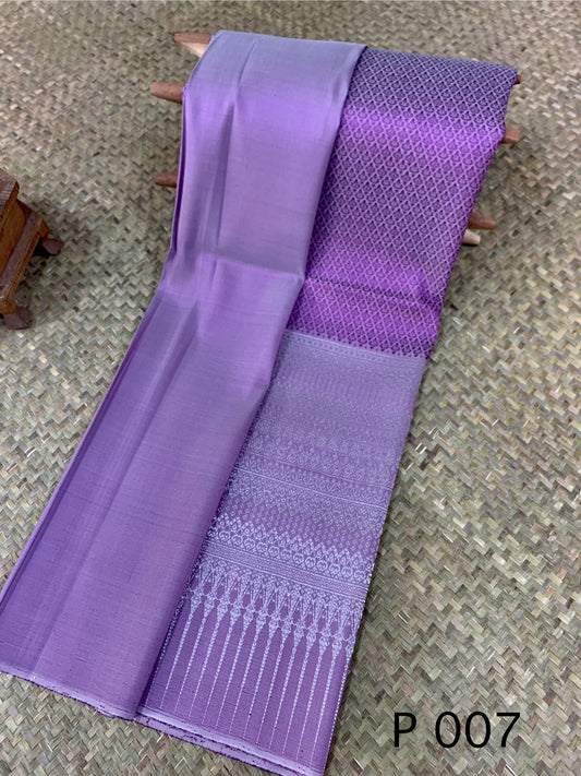 (Dress fabric) Surin Yok Dok silk, Koh Choeng Din, size 1x4 meters (pattern 2 meters + solid color 2 meters), purple, code N10-AA-03186709402