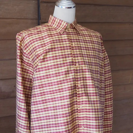 long sleeve shirt plaid silk Yellow alternating red, code DN-CT-SKU100857