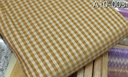 Corrugated plaid silk, sold by the yard, brown, cream, code A10-003.